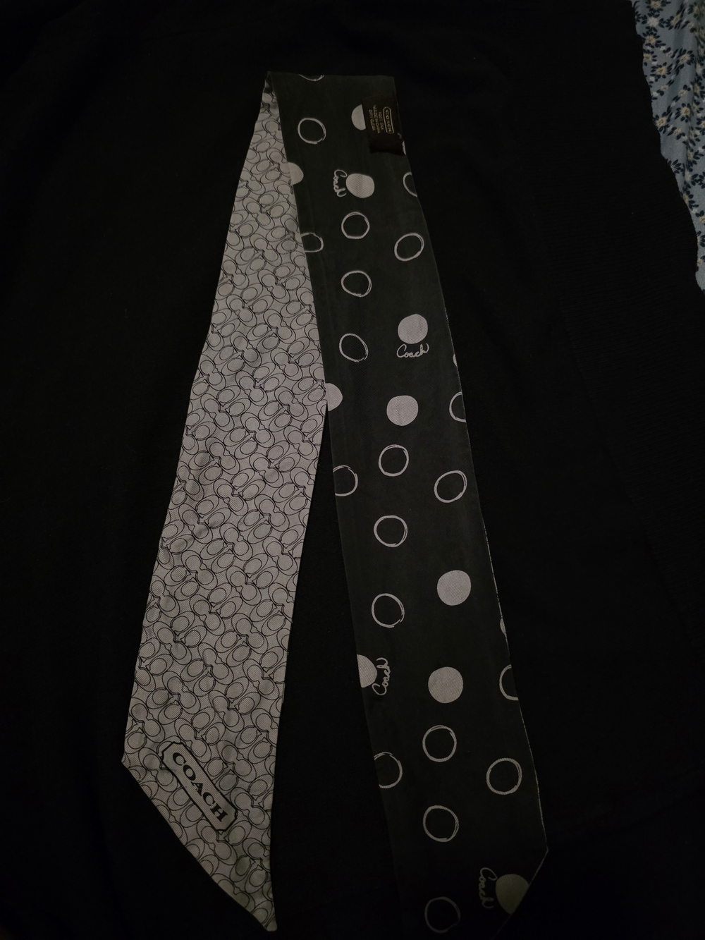 Coach Reversible Black and Gray Polka & Signature Scarf